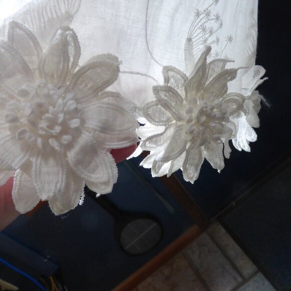 GOTH BOHO HIPPY WEDDING WHITE FLORAL WOVED LONG SLEEVED MINI SKATER DRESS XL - Picture 9 of 16